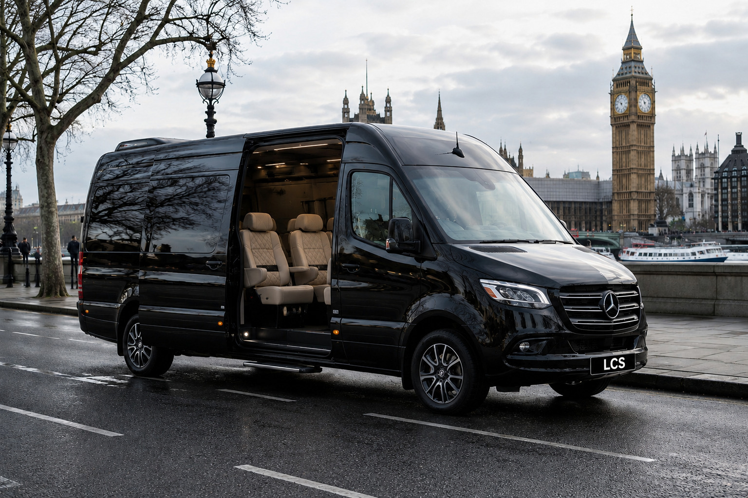 Executive features layout inside a premium Mercedes Sprinter